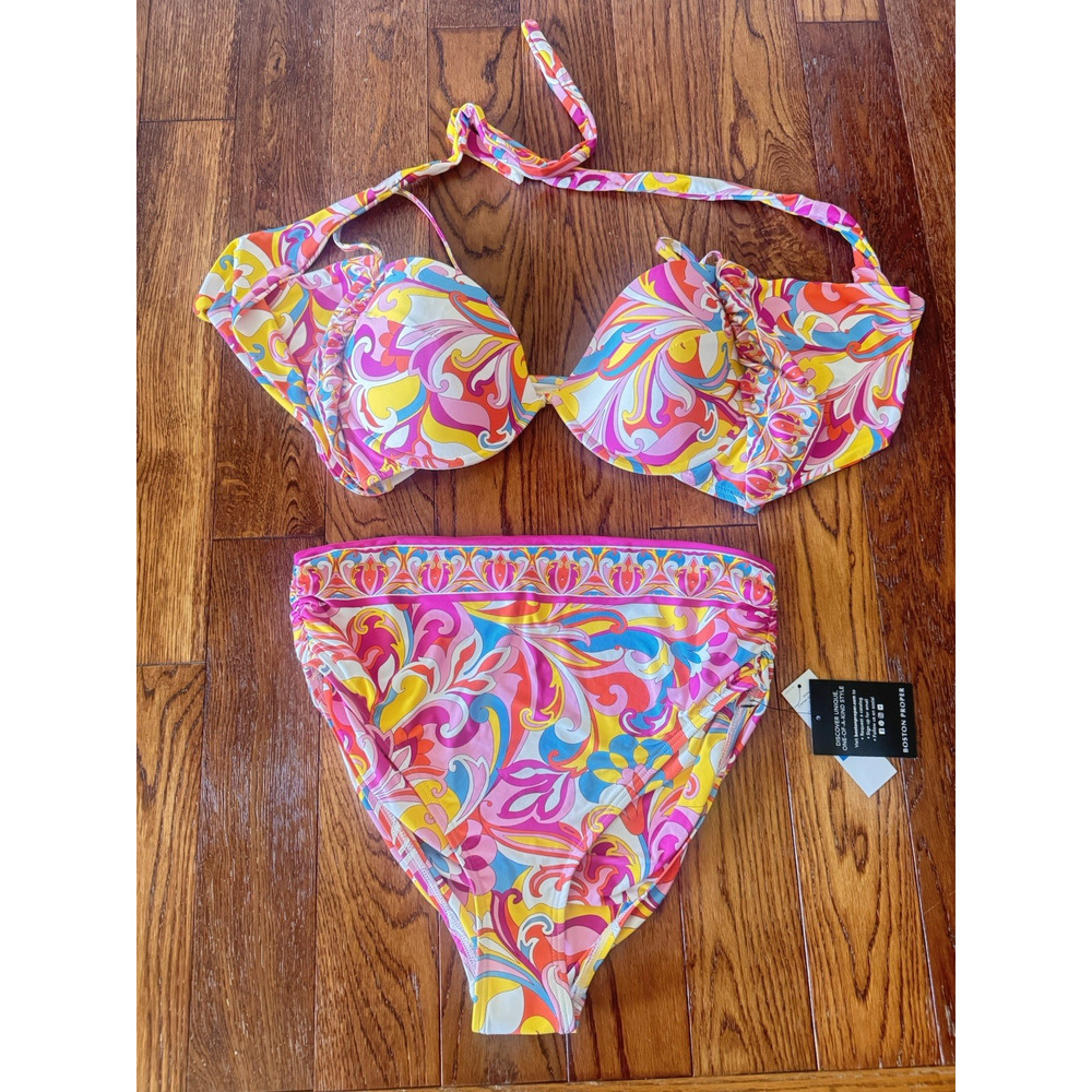 NEW Carmen Marc Valvo Womens XL Bikini 2 Piece Swim Underwire High Waist Bottom